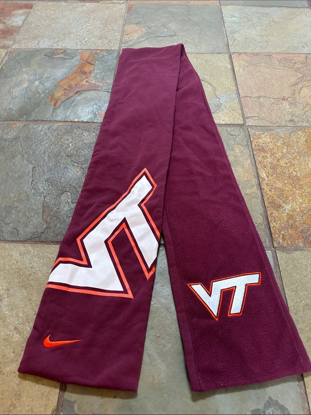 Nike Maroon VT Fleece Scarf with Orange and White Accents